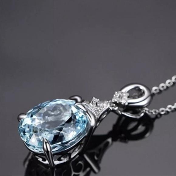 NEW AQUAMARINE 925 STERLING SILVER DIAMOND NECKLACE, WOW NECKLACE, CUTE NECKLACE - Picture 2 of 6